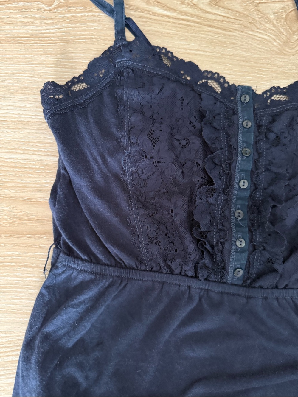 Aeropostale Small Navy Lace Cami Top Elastic Empire Waist Y2K 2000s Elena - Picture 6 of 8